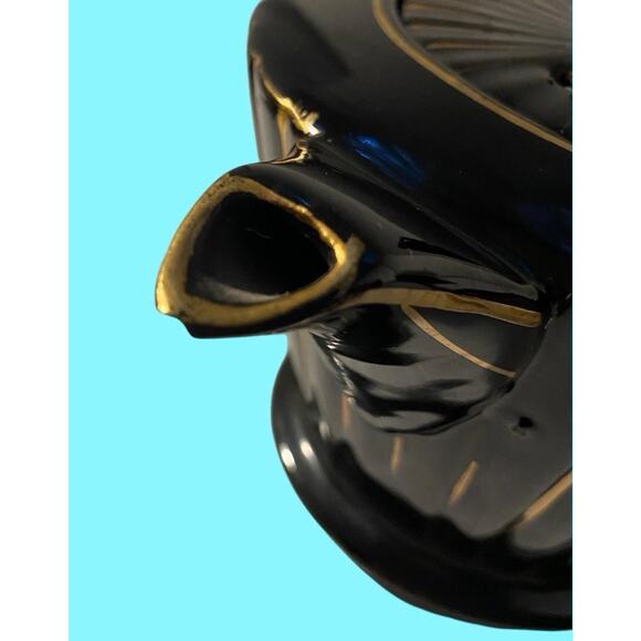 Vintage Sadler Teapot Black W/Gold Stripes MCM England Retro Art Deco Small Ding - Picture 5 of 9